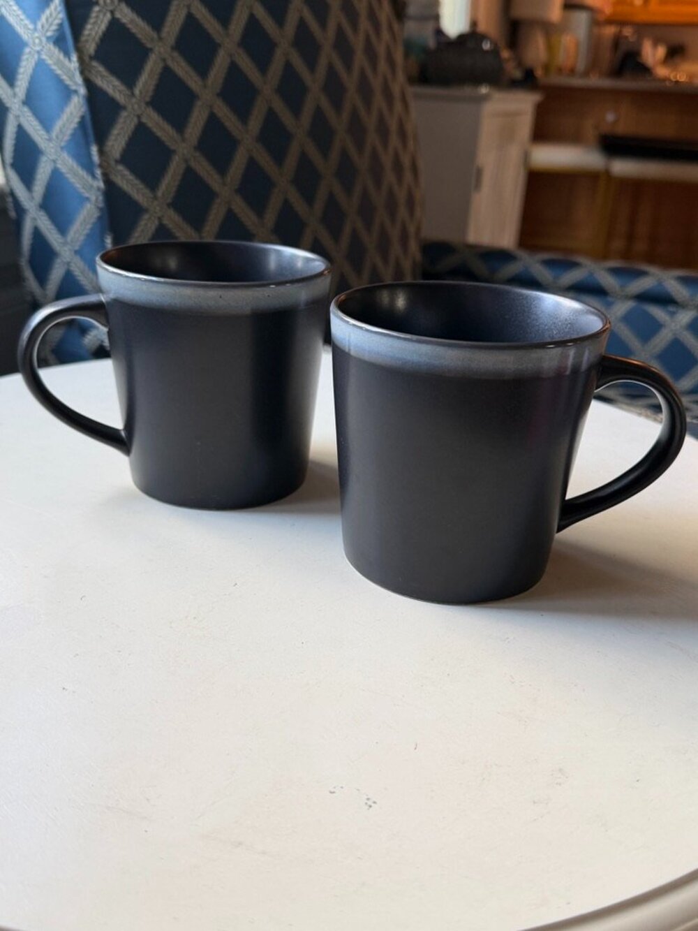 Starbucks • 2009 Matte Black Ceramic Mugs with White Glazed Rim - Set of 2
